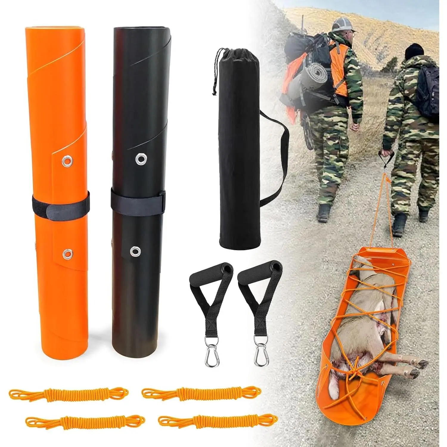 2-Pack Deer Drag Sled - Heavy-Duty 600D PVC Tear-Resistant Hunting Mats, Portable 73" x 22.8" Game Hauler with Ropes, Waterproof for Deer, Elk, Fishing