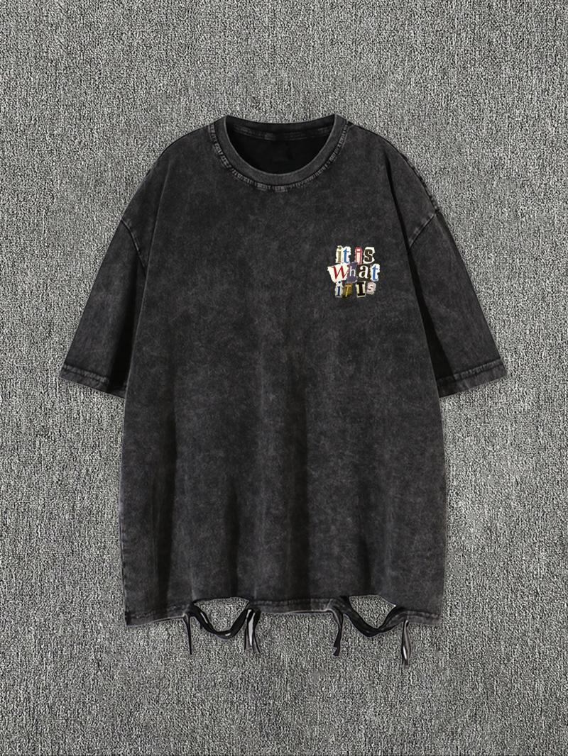 Men's Cartoon Letter Print Short Sleeve Tee, Regular Fit Casual Street Soft Comfy Round Neck T-Shirt for Summer, Menswear for Daily Wear, Top