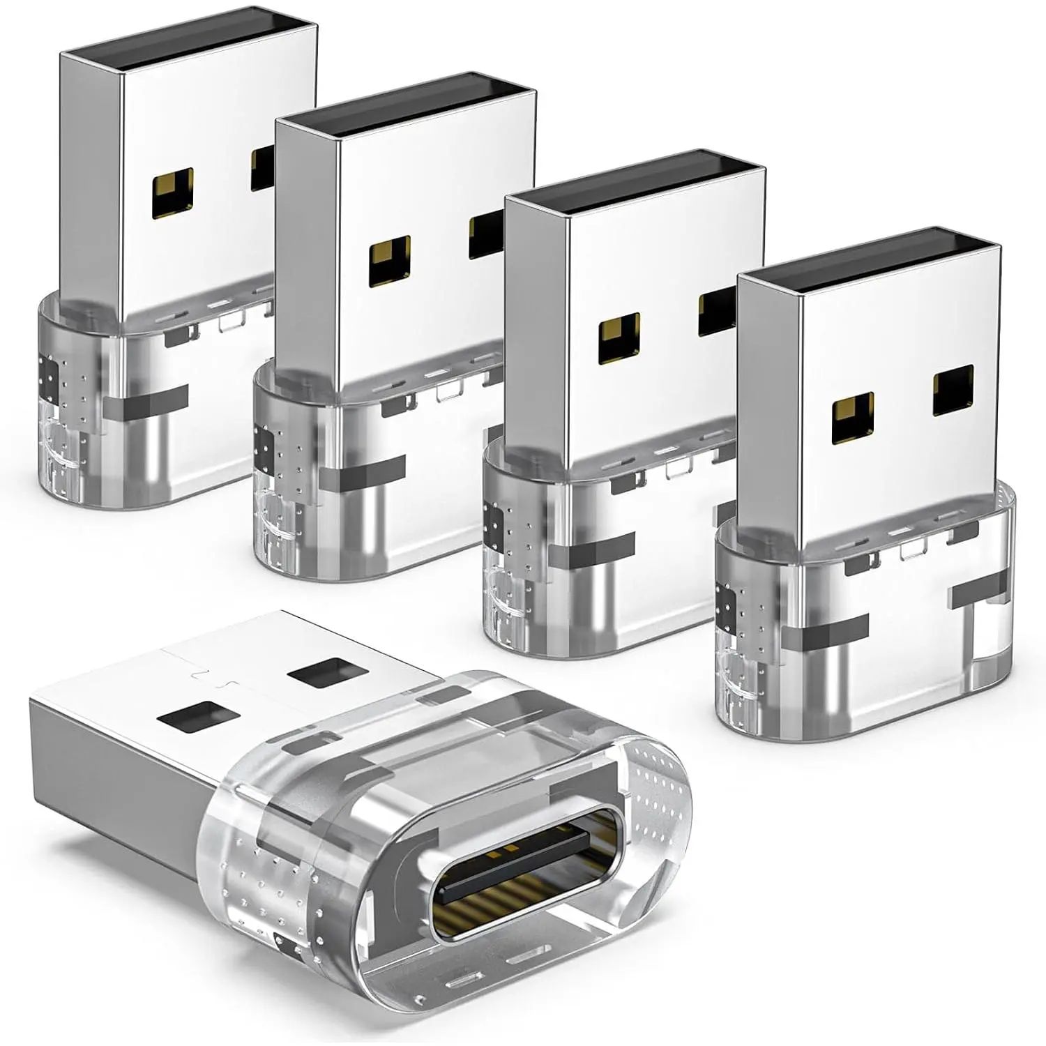 USB to USB C Adapter 5 Pack, 480Mbps, for ,iPad,, | plug and play, compact, drop protection, wall charger, power , laptop, earbuds, , keyboard, , office, travel