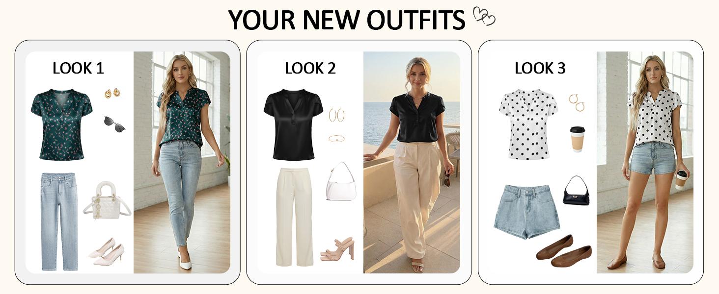 Yousify Women Satin Blouse for Women Business Work Tops Casual Cap Sleeve V Neck Button Down Shirts Yousify Women Satin Blouse for Women Business Work Tops Casual Cap Sleeve V Neck Button Down Shirts