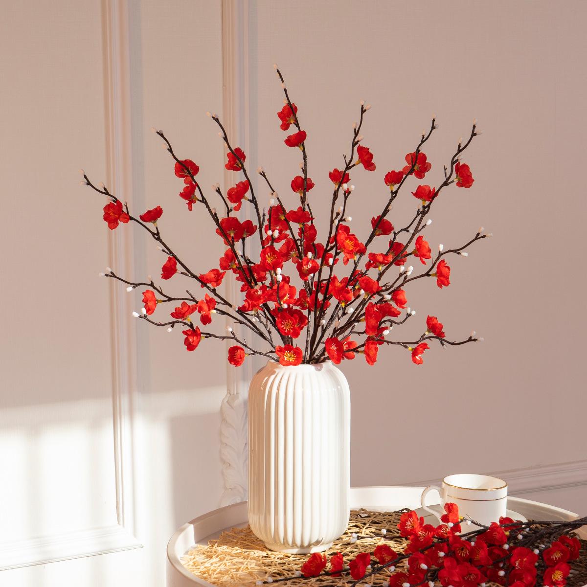 Chinese-style artificial plum blossom, faux flower, winter plum, peach blossom branches, wedding home desktop decoration, floral arrangement, dried flower bouquet