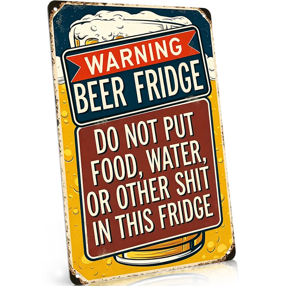 Warning Beer Fridge Funny No Food Allowed Quote Sign, 8"x12", Rust-Proof Aluminum Metal Sign, Bar Fridge Humor Decor, Man Cave Novelty Gift, Vintage Retro Style, For Kitchen & Game Room Display, Beer Lovers, Perfect Housewarming Gift