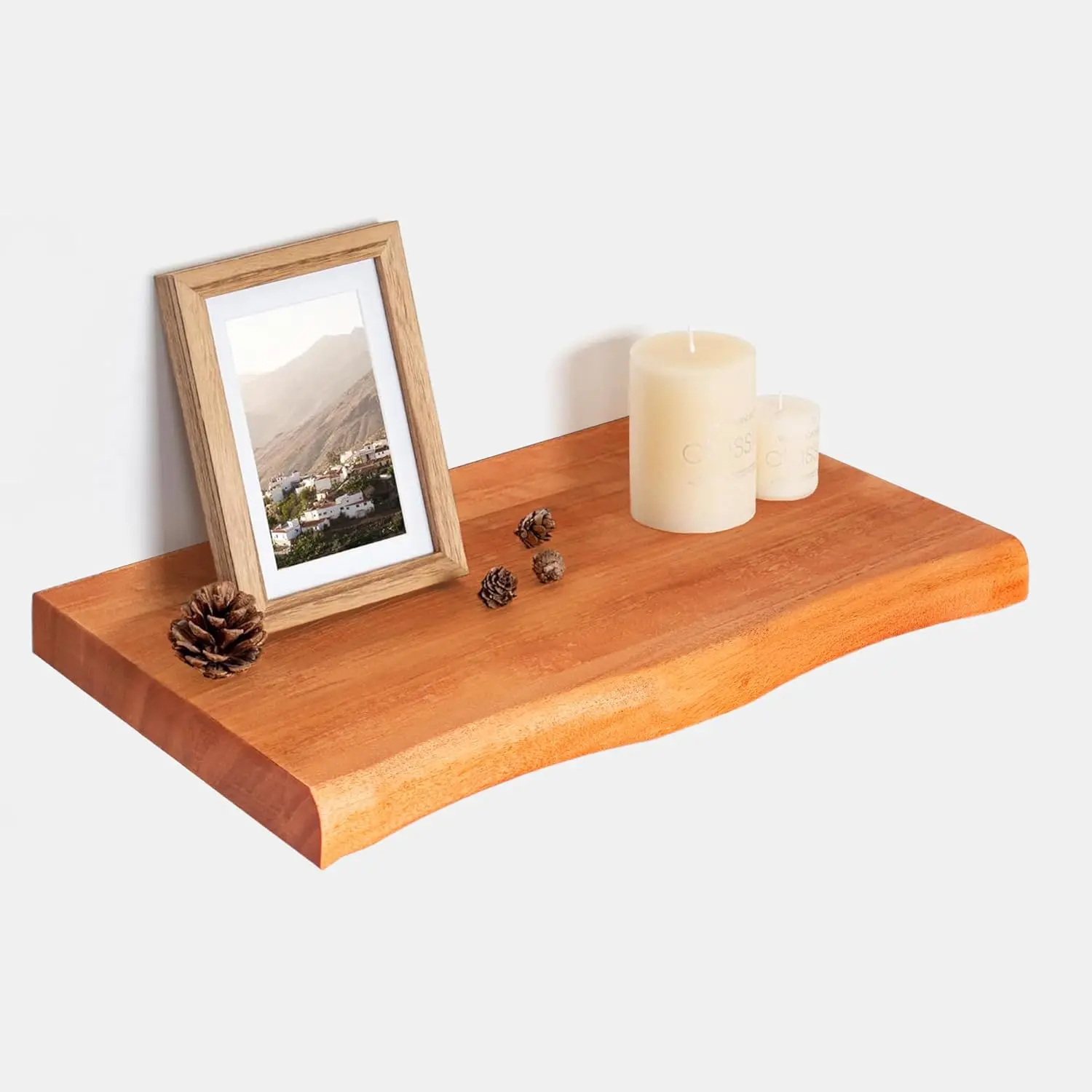 Floating Shelves 10 Inches Deep - Rustic Solid Wood Live Edge Floating Shelves Wall Mounted, 16 In Wall Shelf with Invisible Bracket for Living Room, Bathroom, Kitchen, Bedroom, Natural Finish