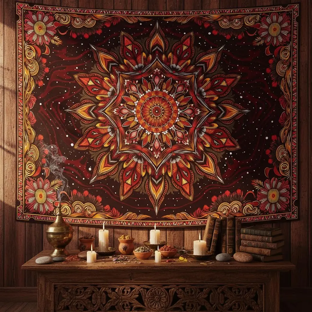 Motanber Mandala Floral Tapestry Wall Hanging Boho Red Orange Tapestry Aesthetic Hippie Vintage Bohemian Flower Indian Cute Large Tapestries for Bedroom Living Room Dorm Wall Decor 80 x 60 Inch