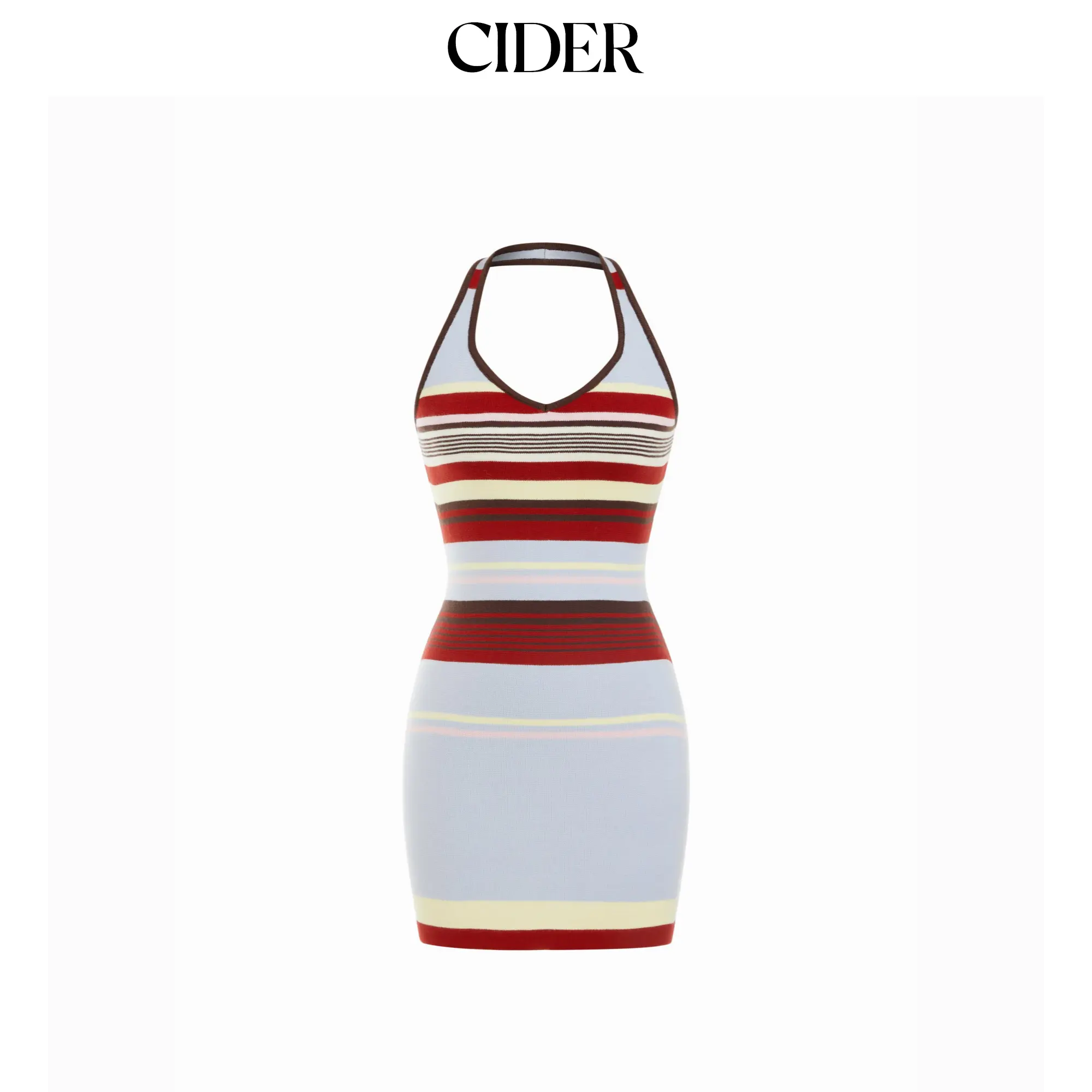 Cider Knit Halter Striped Bobycon Mini Dress SohoChic
