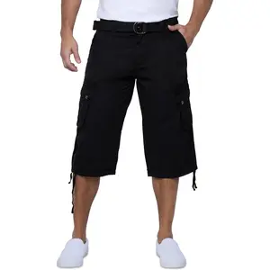 Men's Belted Long Cargo Shorts, Below Knee Length, 3/4 Pants (Big and Tall)