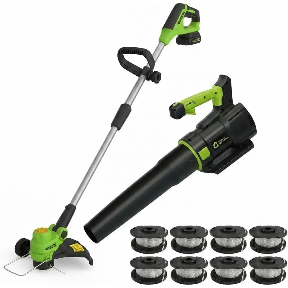 GARVEE 12-in Cordless String Trimmer & Battery Operated Leaf Blower Combo, 2-in-1 Portable Leaf Blower for Lawn Care, Lightweight Weed Eater for Yard Cleanup