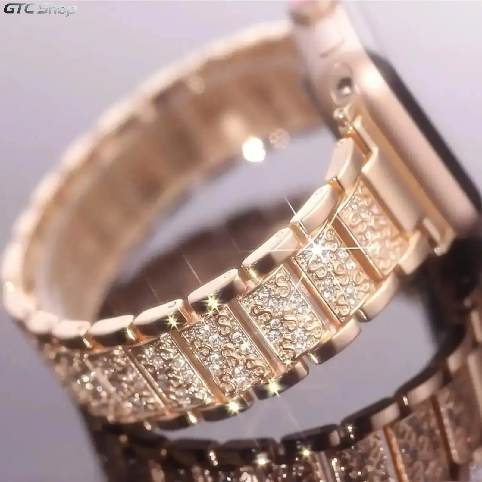 2026 Trend 3-Bead All-Diamond Luxury Elegant Sports Wristband, Women's Adjustable Sparkling Metal Accessory, Wearable Compatible with All Apple Watch Models (38mm-46mm, Watch Not Included)