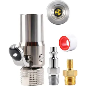 Locking Air Chuck - 12  Lock  Schrader Valve, 1/4" F-NPT Clip  Tire Chuck with 1/4" M-NPT to 8V1 Adapter and Quick Plug, Compatible with Air Pump, Air Compressor - Open Flow
