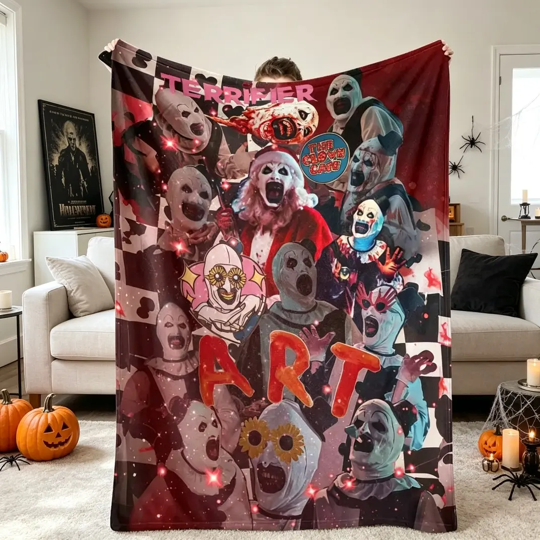 Terrifier Art The Clown Flannel Blanket for Adults & Kids, Super Soft Plush Fleece Throw Blanket, Warm Lightweight Anti-Fade All Season Blanket for Couch Sofa Bed Halloween Horror Movie Night Home Decor Gift