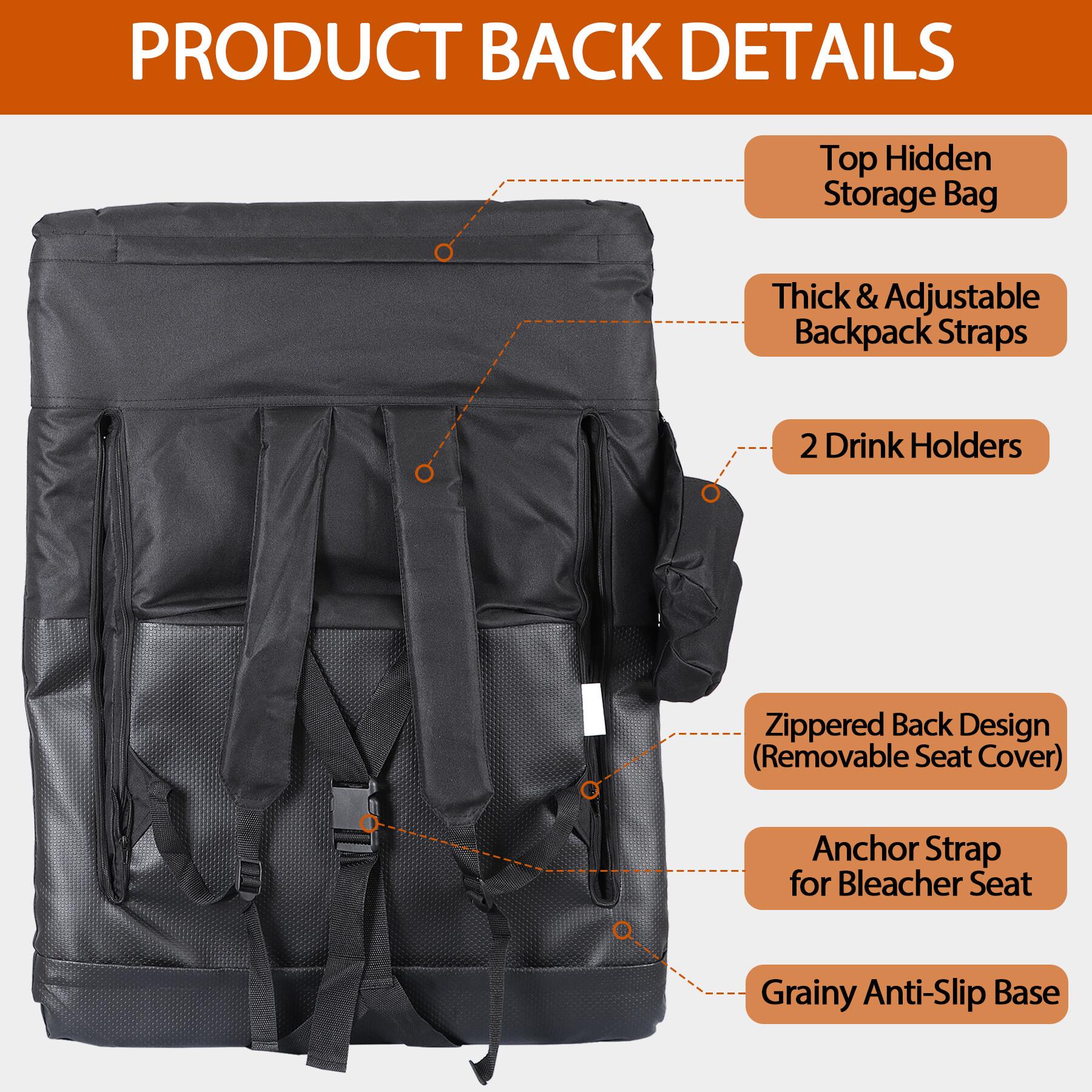 Zeny 25-in Extra Wide Stadium Seat Chair 6 Reclining Positions Padded Foldable for Bleacher Black/Red/Blue Portable Outdoor Seating with Storage Pockets Zeny 25-in Extra Wide Stadium Seat Chair 6 Reclining Positions Padded Foldable for Bleacher Black/Red/Blue Portable Outdoor Seating with Storage Pockets