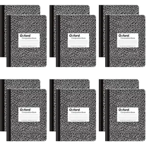 Composition Notebooks, College Ruled Paper, 9-3/4 x 7-1/2 Inches, Black Marble Covers, 100 Lined Sheets, 12 per Pack, Ideal School Supplies for School & College