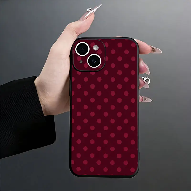 KKLLYY Burgundy Polka Dot Eco-Friendly High-Quality TPU Soft Shell Phone Case, Vintage Retro Style, for iPhone Series (18,17,16,15,14,13,12,11 Plus Pro Max) with Precise Cutout, Elegant Practical Holiday Gift