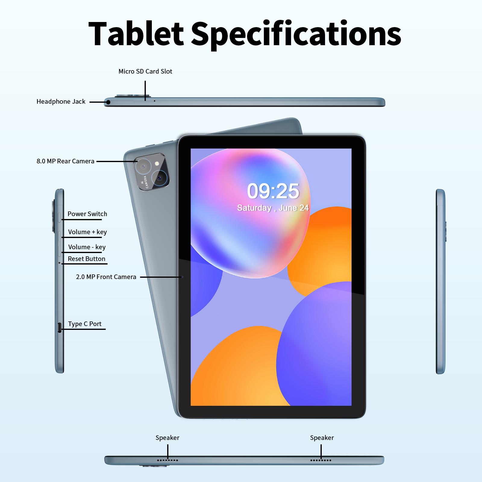 PRITOM 2026 10.1 Inch Android 14 Tablet Set 16GB(4+12)RAM 128GB ROM Dual Camera Bluetooth Keyboard Mouse Gift for Back To School