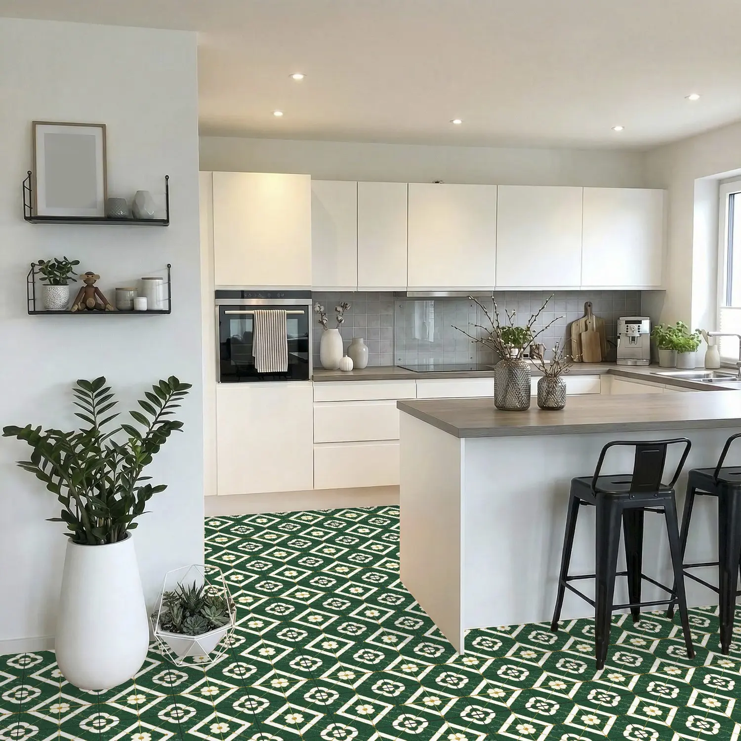 24pcs Self-Adhesive PP Floor Tiles, Waterproof, Oil-Resistant, Geometric Patterns, Ideal for Living Room, Kitchen, Bathroom, Commercial Use