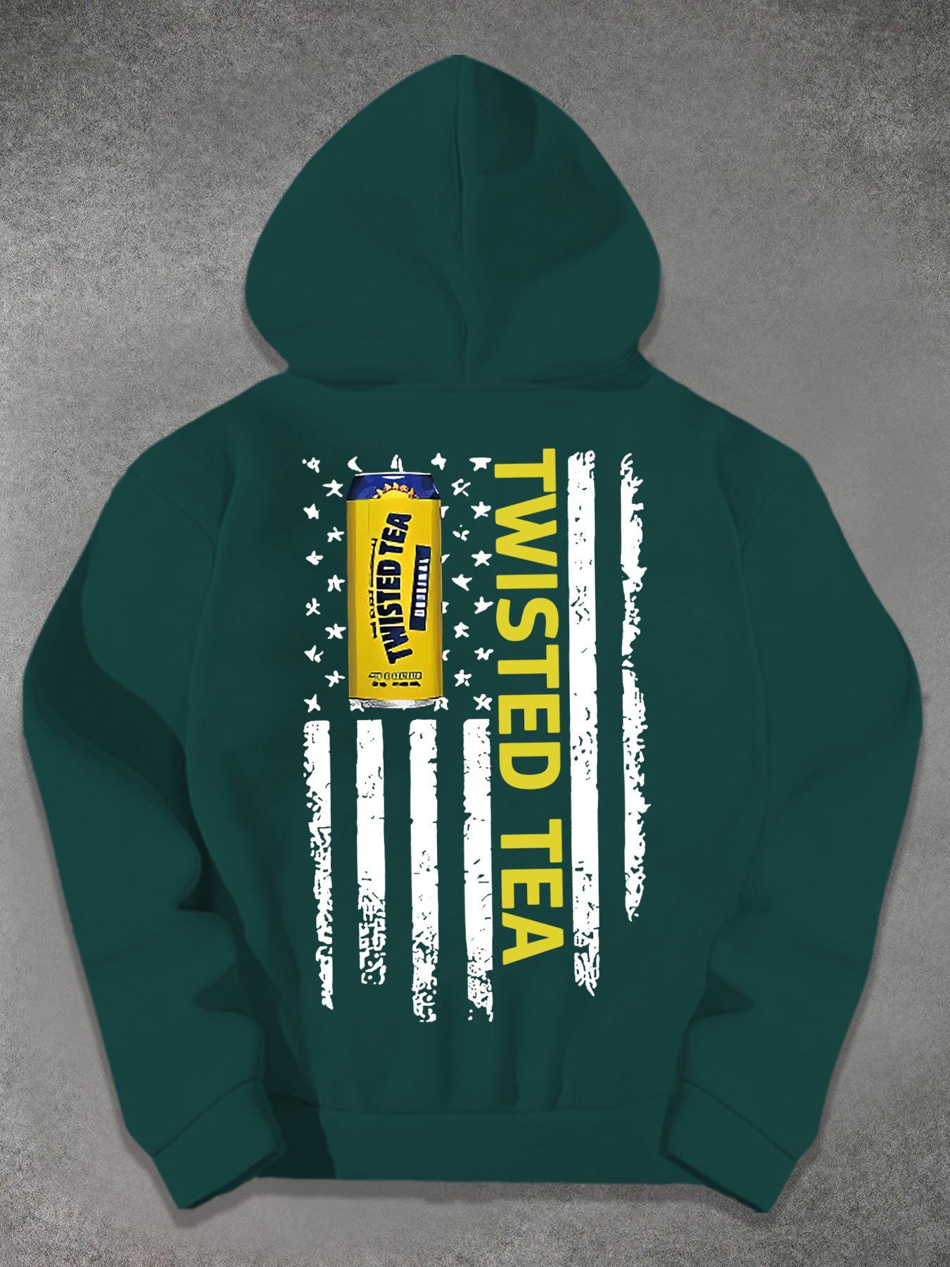 Unisex Men's Letter & Flag & Can Print, Street Casual Regular Fit Kangaroo Pocket Long Sleeve Hooded Sweatshirt, Men's Top for Fall & Winter, Hoodie Print Hoodies