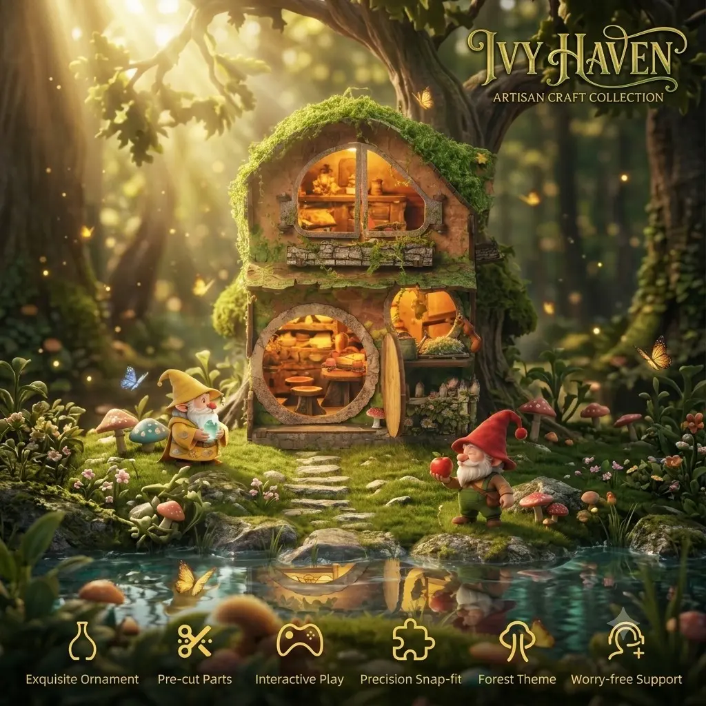 Ivy Haven DIY Book Nook Kit - 3D Wooden Miniature Fairy Forest House, Exquisite Bookshelf Insert & Home Decor Ornament, Miniature Houses
