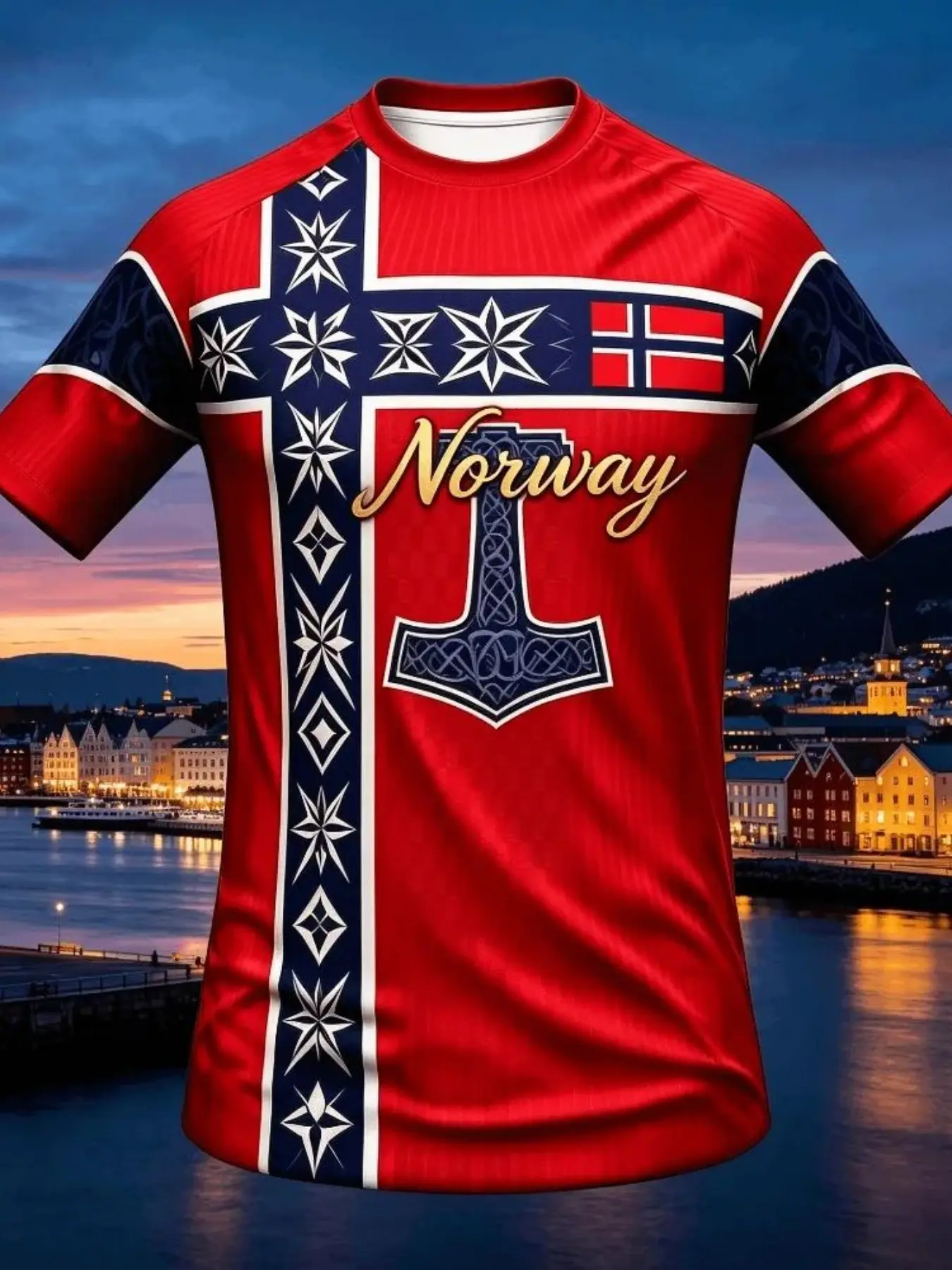 2026 Summer Norwegian Men's Football T-Shirt, Soccer Shirts, European Style Casual Fashion Print, Loose-Fit Short-Sleeve Top, Breathable Streetwear