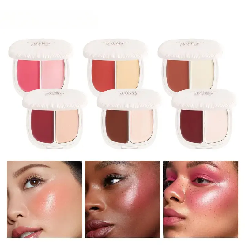 2 In 1 Dream Blush Highlighter Palette Natural Glow Face Contour Long Lasting Luminous Finish Healthy Radiance Duo