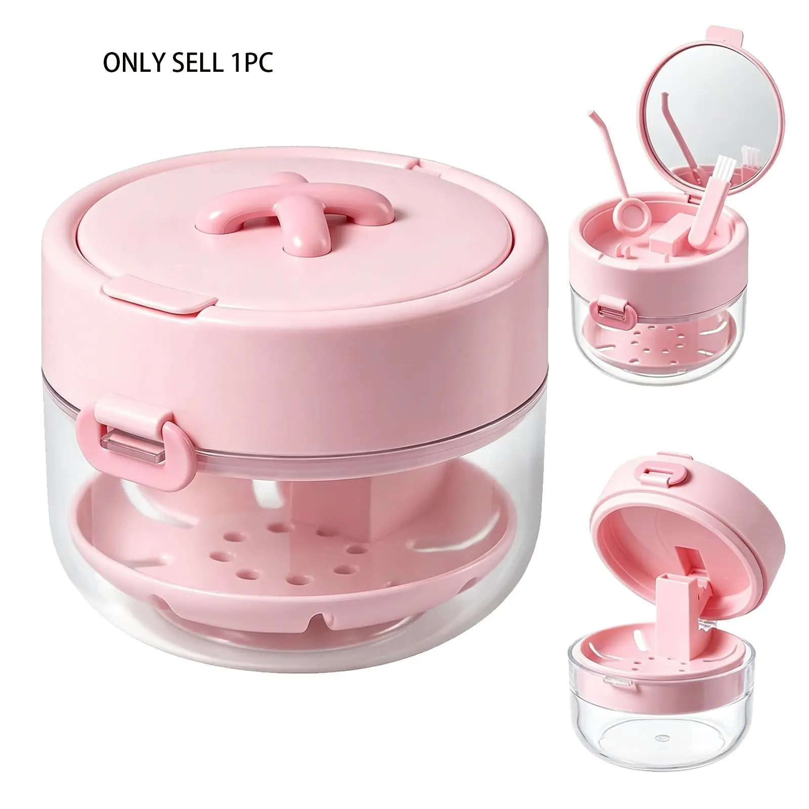 3-in-1 Retainer Case with Cleaning Tablet Holder, Portable Denture Container Built in Drain & Lift Tray, Travel Storage Box for Invisalign Aligners, Night Guards, Mouth Guards, Clear