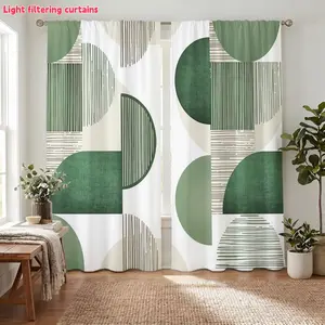 2Pcs Geometric Abstract Circles and Lines Print Curtains, Digital Printing, Light Filtering, Privacy Protection, Modern Style for Living Rooms Bedrooms Study Home Decor
