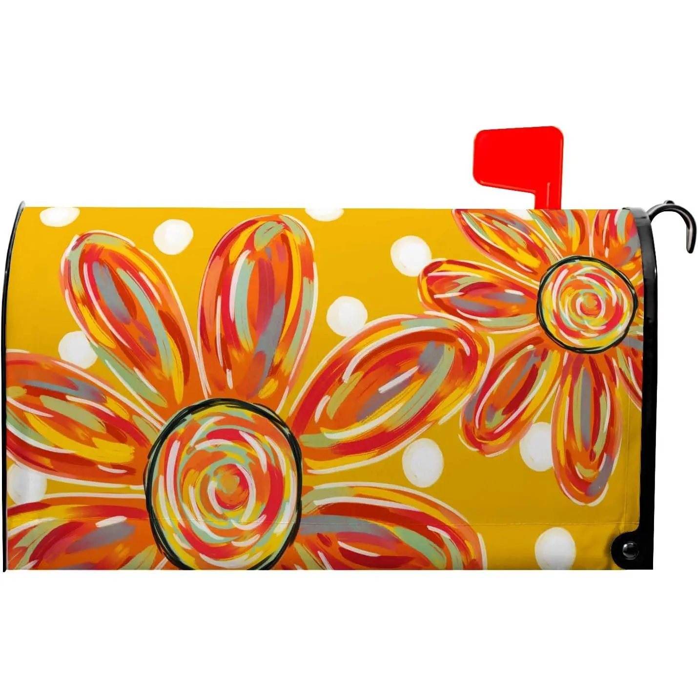 Magnetic Spring Summer Mailbox Covers, Sunflower White Dot Design, Standard Size 21x18 Inch Decorative Magnetic Mailbox Wrap for Outside Garden Yard Decoration