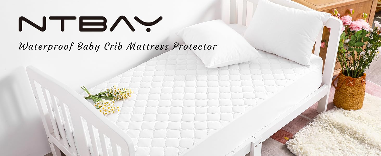 2 Pack Waterproof Crib Mattress Protector, Quilted 28"x52" Toddler Fitted Sheet - Machine Washable - Soft and Breathable Mattress Pad Cover for Crib, Nursery, Daycare, Cot, Black