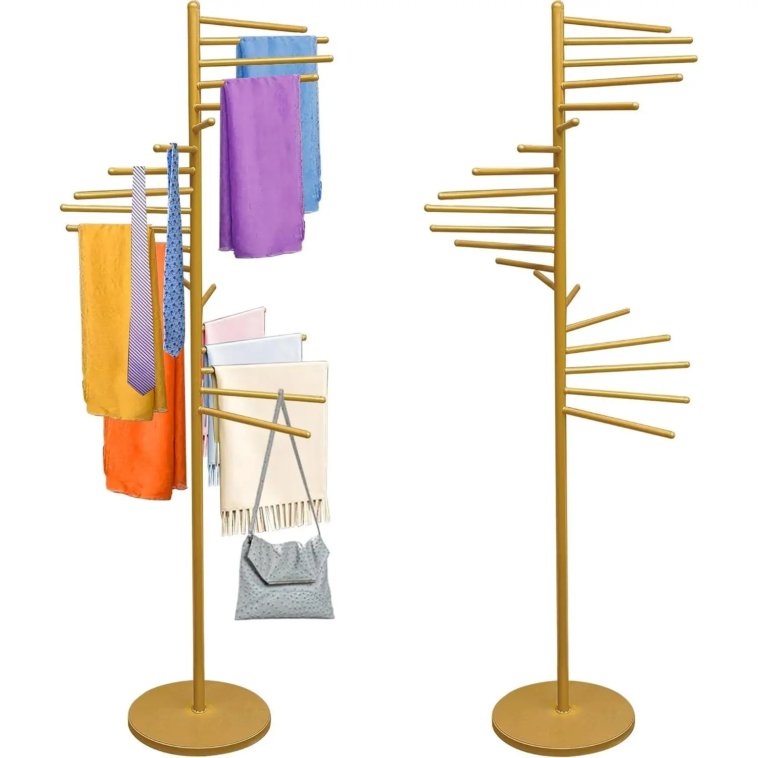 20 Tiers Scarf Organizer, 60" Height Hijab Organizer, Multi-functional Purse Holder Scarf Display for Clothing Store and Home (Gold)