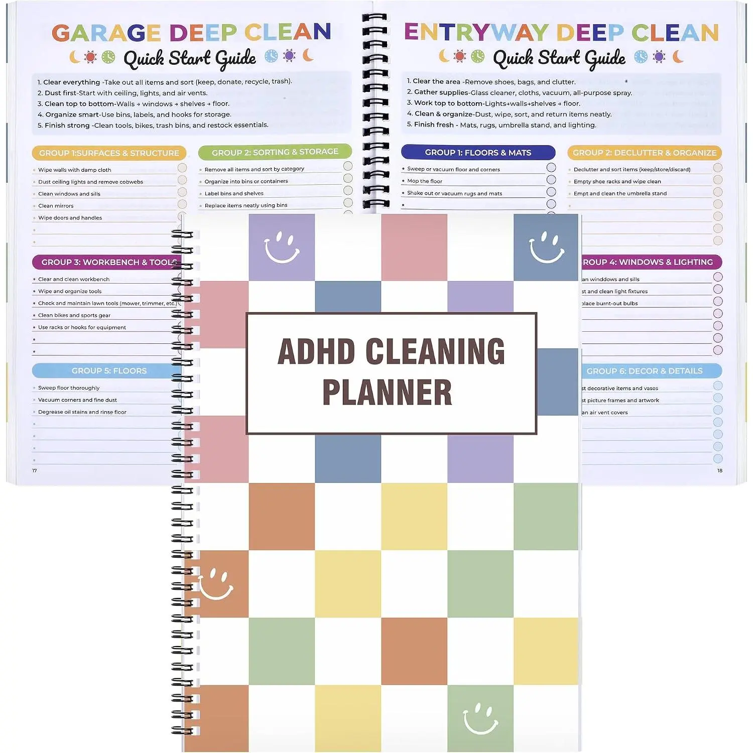 Colorful Cleaning Planner with Checkboxes, Printed Layout & Undated Pages - Daily, Weekly & Monthly Household Organizer for Adults-Teens - Free Housework Tracker