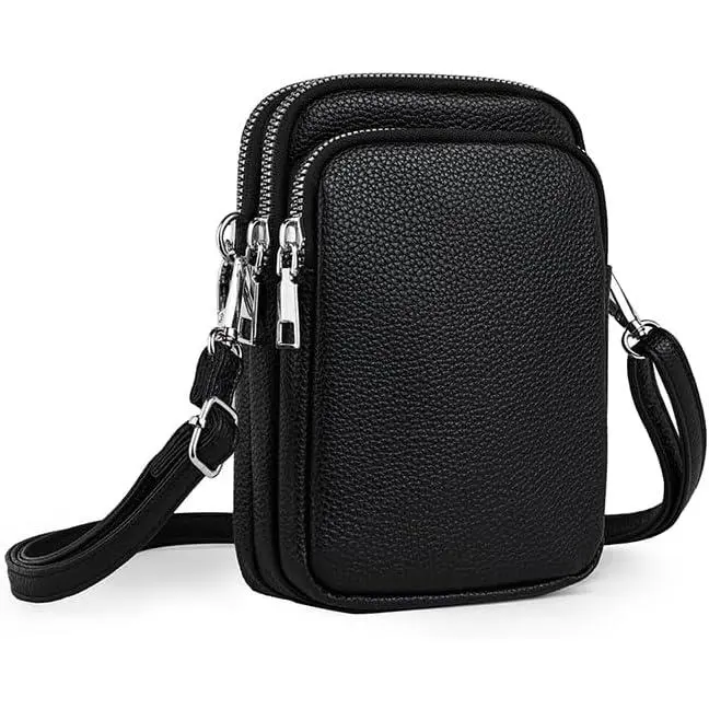 Cell Phone Purse Small Crossbody Bag for Women Men Leather Mini  Bag Wallet with Card Holder Slot Pouch  Strap for  Smartphones  16 Pro Max 15 Plus 14 13 12 11 X up to 7.5" Black