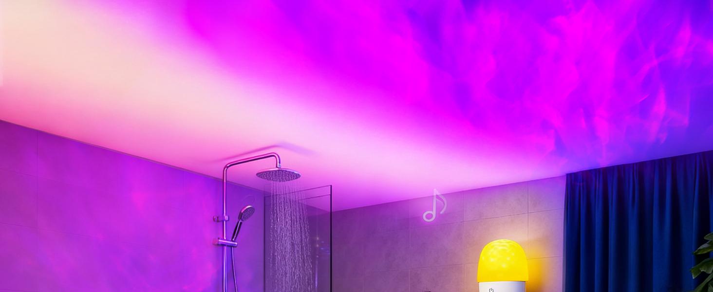 Shower Light with Bluetooth Speaker, Waterproof Shower Lamp with White Noise, 16 Colors Ocean Wave Projector Light with Remote & Touch Control, Music Lamps for Inside Shower Bathroom Bathtub