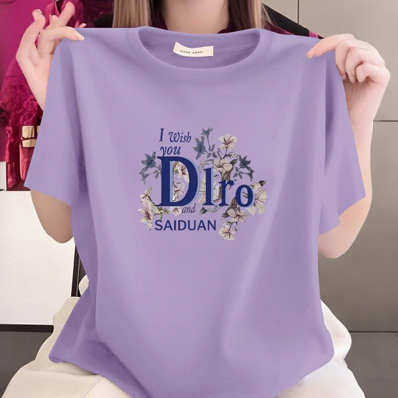 Summer New 100% Cotton Short Sleeve Middle - Aged Mom Top Women's T - shirt for Plus Size Fat MM Tummy Control Slimming Versatile Stylish Clothing