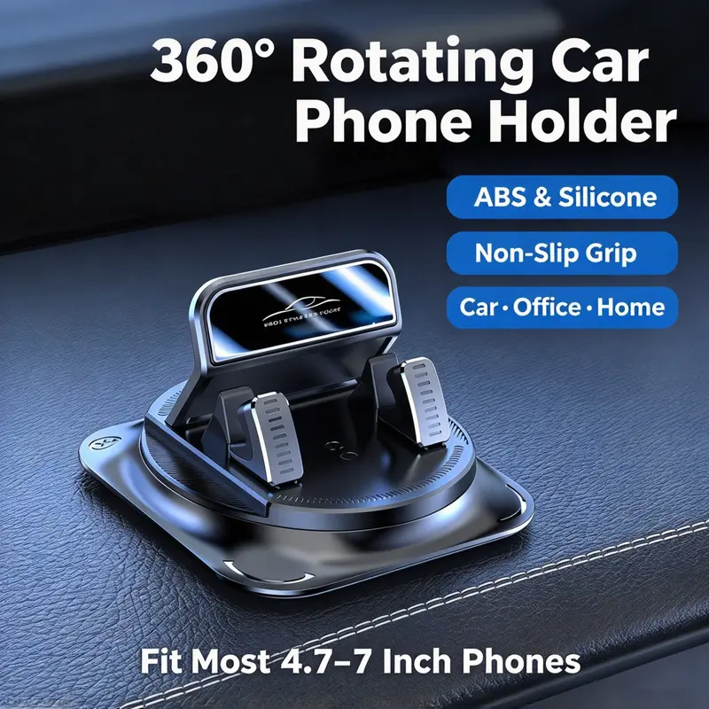 360 Degree Rotatable Car Phone Holder, Durable ABS & Silicone Material, Non-Slip Design, Universal Dashboard Phone Mount, Car Cellphone Mount for Car Office Home, Hands-Free Navigation Stand