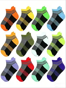 12 Pairs Kids' Low Top Plaid Socks, Trendy Casual Comfortable Breathable, Soft Sport Socks for Ages 1-14, All Season Wear