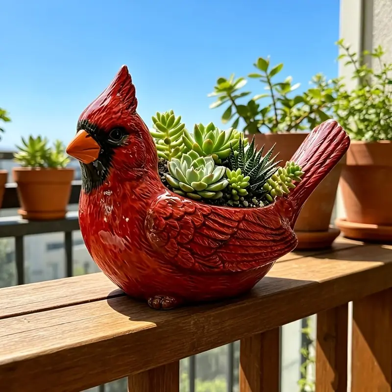 Finch Succulent Planter, Resin Bird Flower Pot with Drainage Holes, Indoor Outdoor Plant Decor, Home Garden Decoration