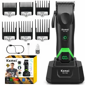 Kemei Km-1386 Professional Cordless Men's Hair Clipper, Rechargeable Trimmer with LED Battery Display, Home Grooming Kit