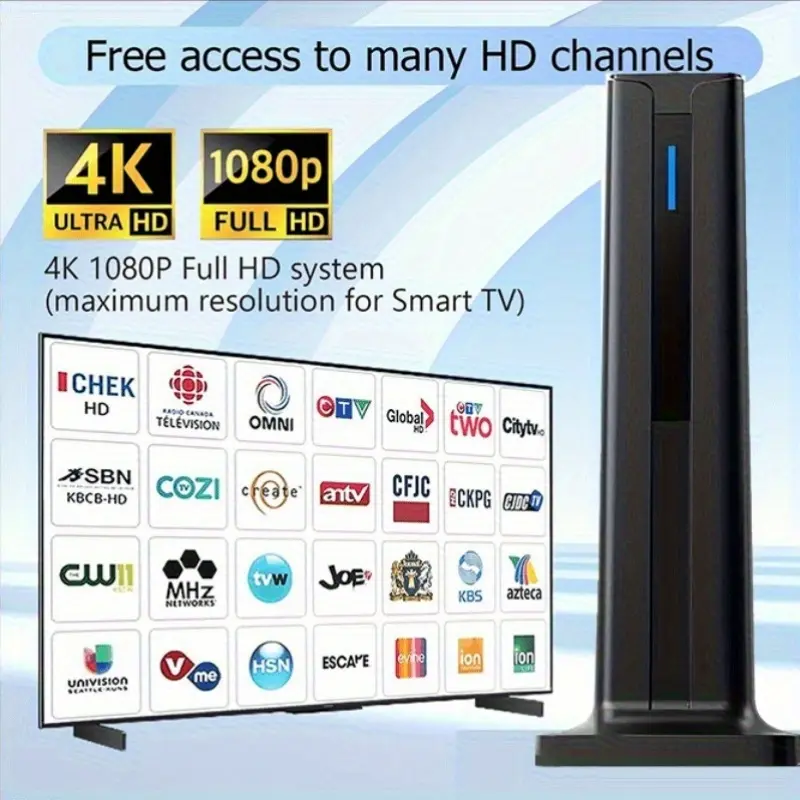 Indoor digital smart TV antenna magnetic base, portable high definition antenna amplifier, local channel signal booster, 4K 1080P VHF UHF support for all TVs