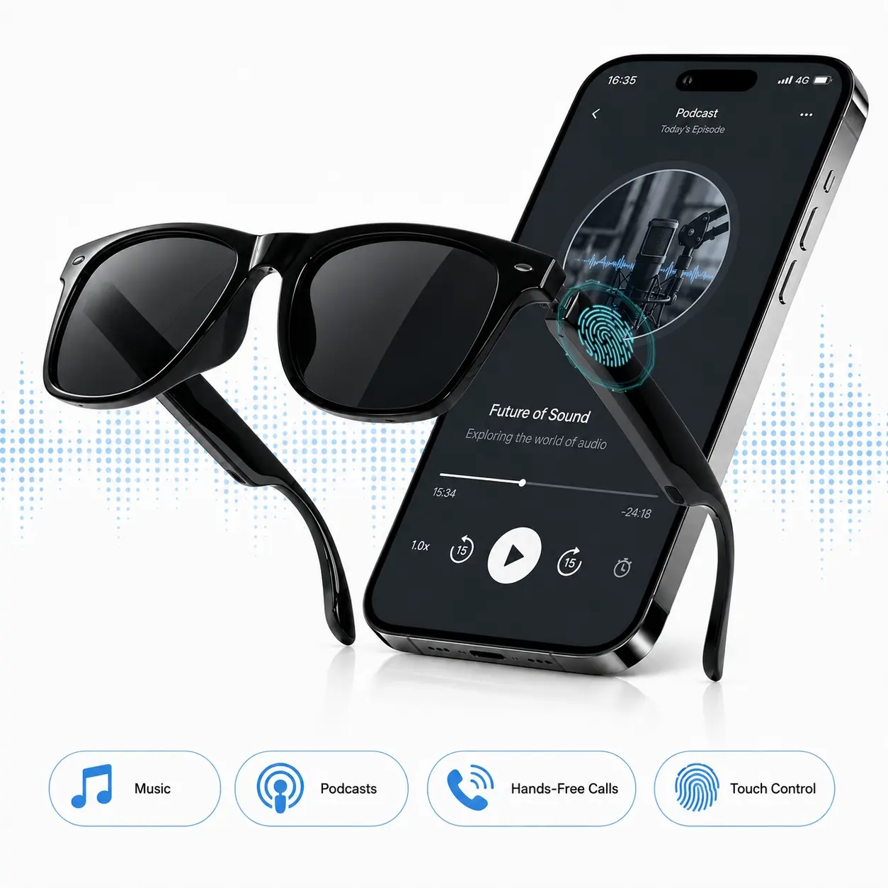 Smart Glasses, Bluetooth Sunglasses with Open-Ear Audio,Touch Control,Music Playback, Clear Calls, Voice Assistant and UV400 Protection