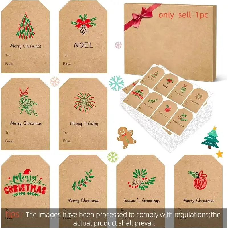 Christmas Gift Tags, Natural Kraft Gift Stickers for Christmas Presents, Self Adhesive to and from Name Tags, 40 Pcs Xmas Presen