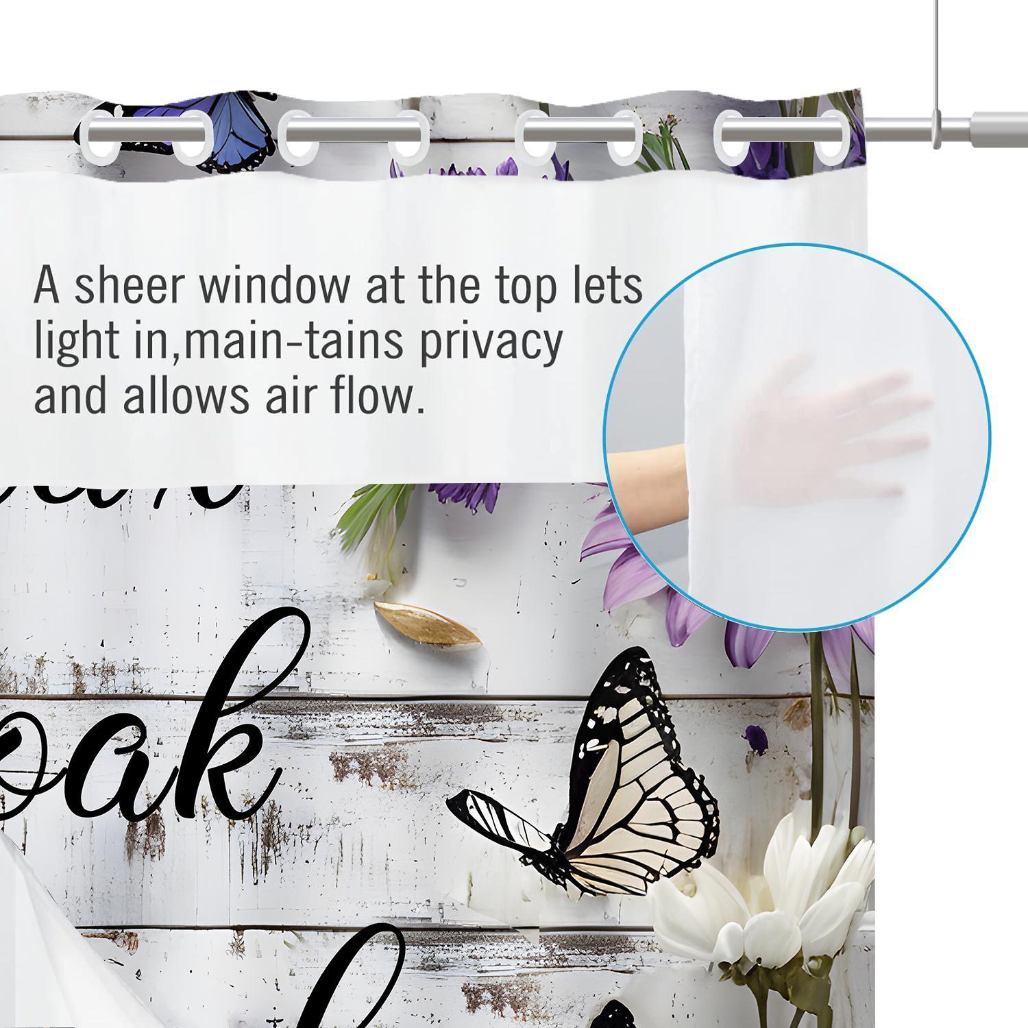 Floral Butterfly Letter Pattern Shower Curtain, 1 Count Waterproof Shower Curtain with Hooks, Bathroom Decor Supplies for Home Hotel Salon Dormitory