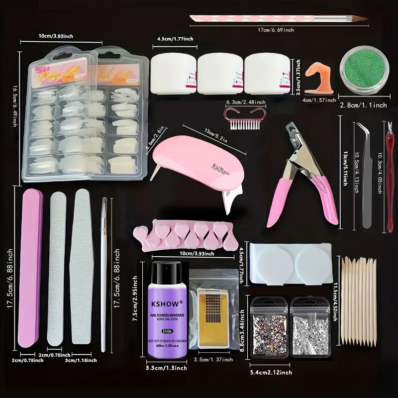 DIY Nail Art Kit, Professional Acrylic Nail Kit with 12 Colors Glitter Acrylic Powder & EMA Liquid & Dry Lamp & Hand Rest & Accessories, Nail Art Kit for Women & Girls, Makeup Products, Christmas Gift