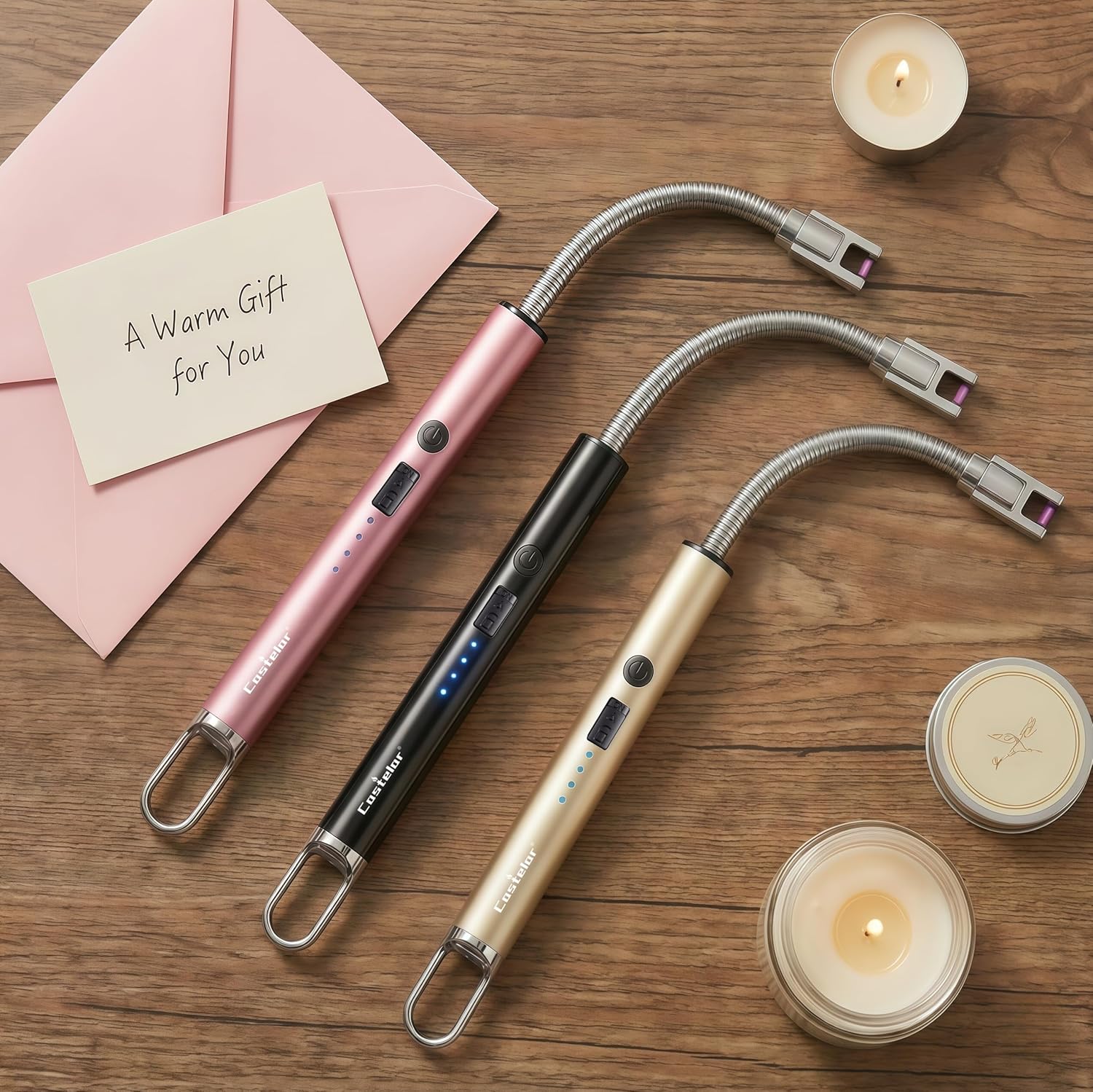 Castelar Electric Candle Lighter Long Flexible Neck  Rechargeable Arc Lighter with Safety Lock for Candle  Camping Housewarming Birthday Gifts