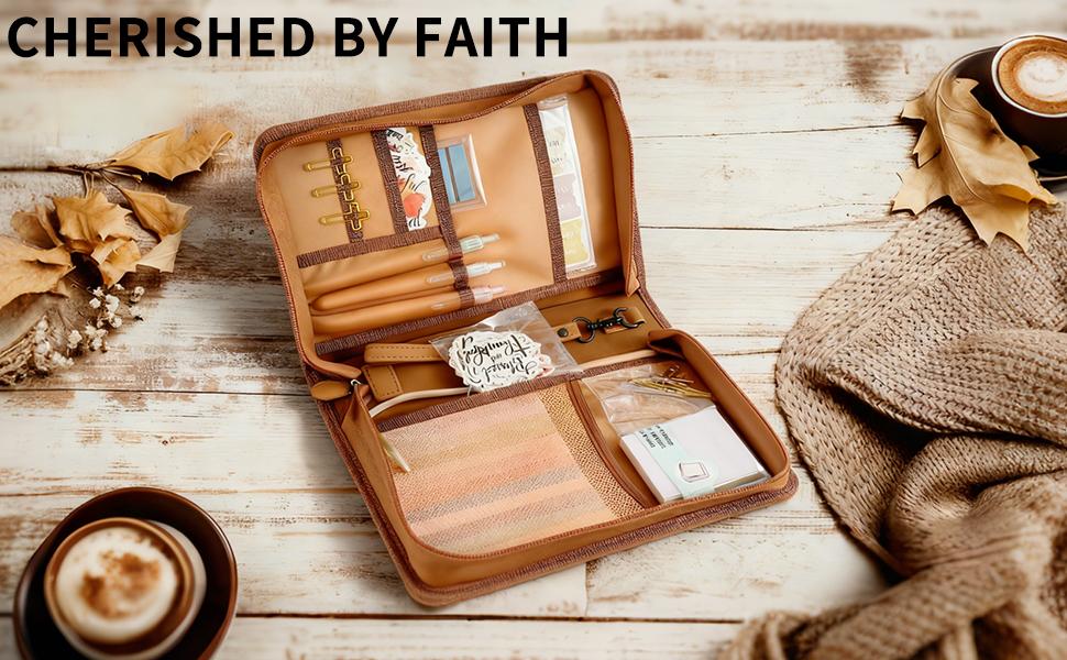 Leather Bible Cover Case with Durable Handle Quilted, Bible Journaling Kit, Bible Study Supplies & Christian Gift for Women and Teens