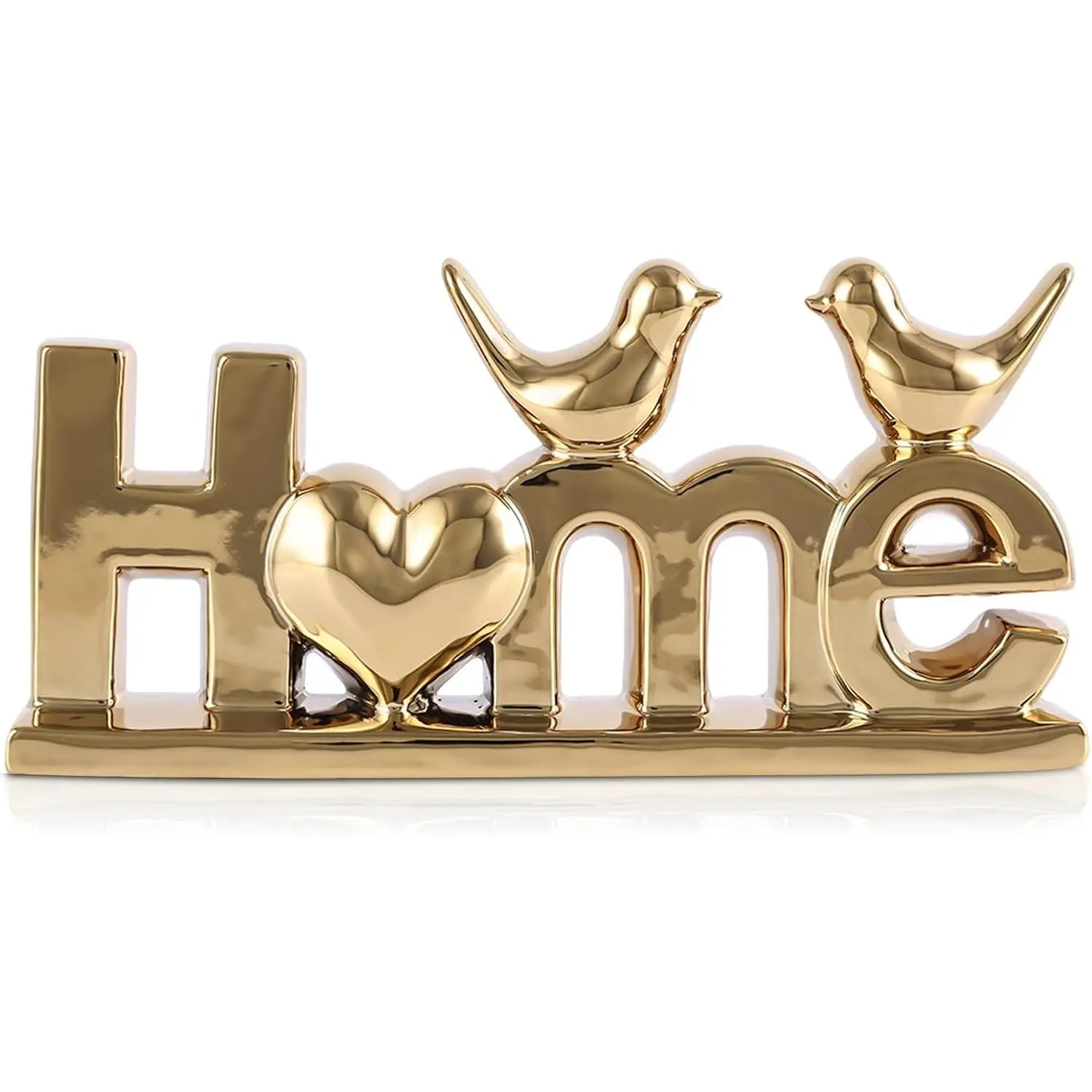 LCCCK Home Sign Statue and Gold Love Birds Figurines, Modern Animal Home Decor Knick Knack, Ceramic Bird Statue for Floating Shelf Coffee Table Bookcase TV Stand Accent Side Table Decorative