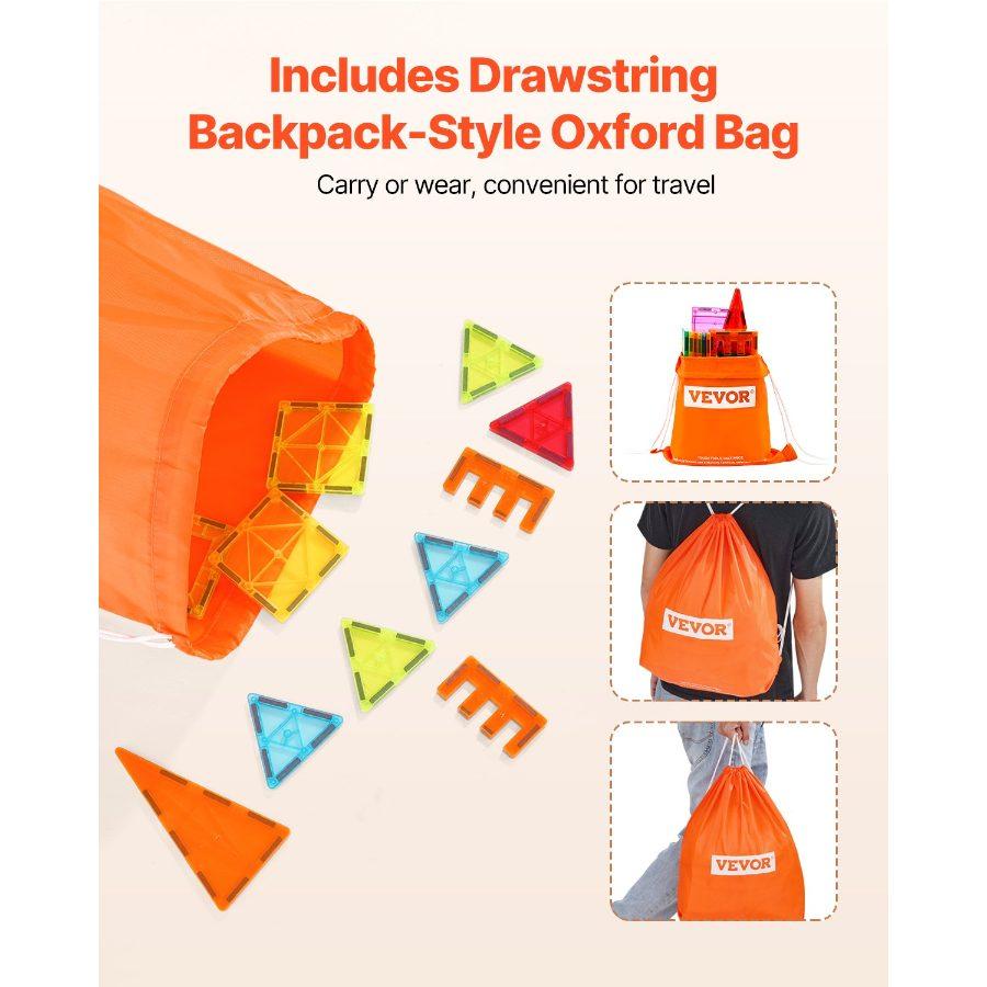 VEVOR Magnetic Tiles, 180 PCS Magnetic Building Blocks for Kids, Magnet Building Set with 2 Car Bases Ferris Wheel Stand, STEM Educational Construction Stacking Toys for Toddlers Boys Girls Aged 5+