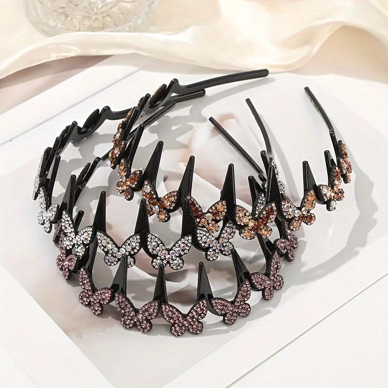 DB- Elegant Wavy Headband for Women, Non-Slip Butterfly Crystal Hairband, Lightweight Durable Plastic Head Accessory for Everyday Wear, Weddings, Parties & Year-Round Styling SpringStatements-DB