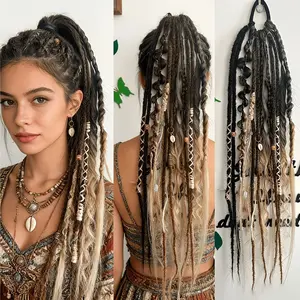 Braided Ponytail Extension for Women, 24 Inch Bohemian Wasteland Style Synthetic Hair Braid, Trendy Long Hand-Braided Boho Hairpiece for Daily Festival Party Wear