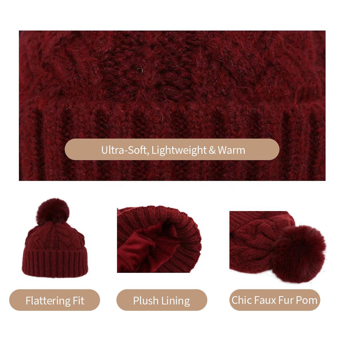 KatchMe Women's Versatile Fluffy Knit Thermal Crochet Hat, Slouchy Cable Beanie for Fall & Winter, Stretchy Warm Pom Pom Knitted Hat KatchMe Women's Versatile Fluffy Knit Thermal Crochet Hat, Slouchy Cable Beanie for Fall & Winter, Stretchy Warm Pom Pom Knitted Hat