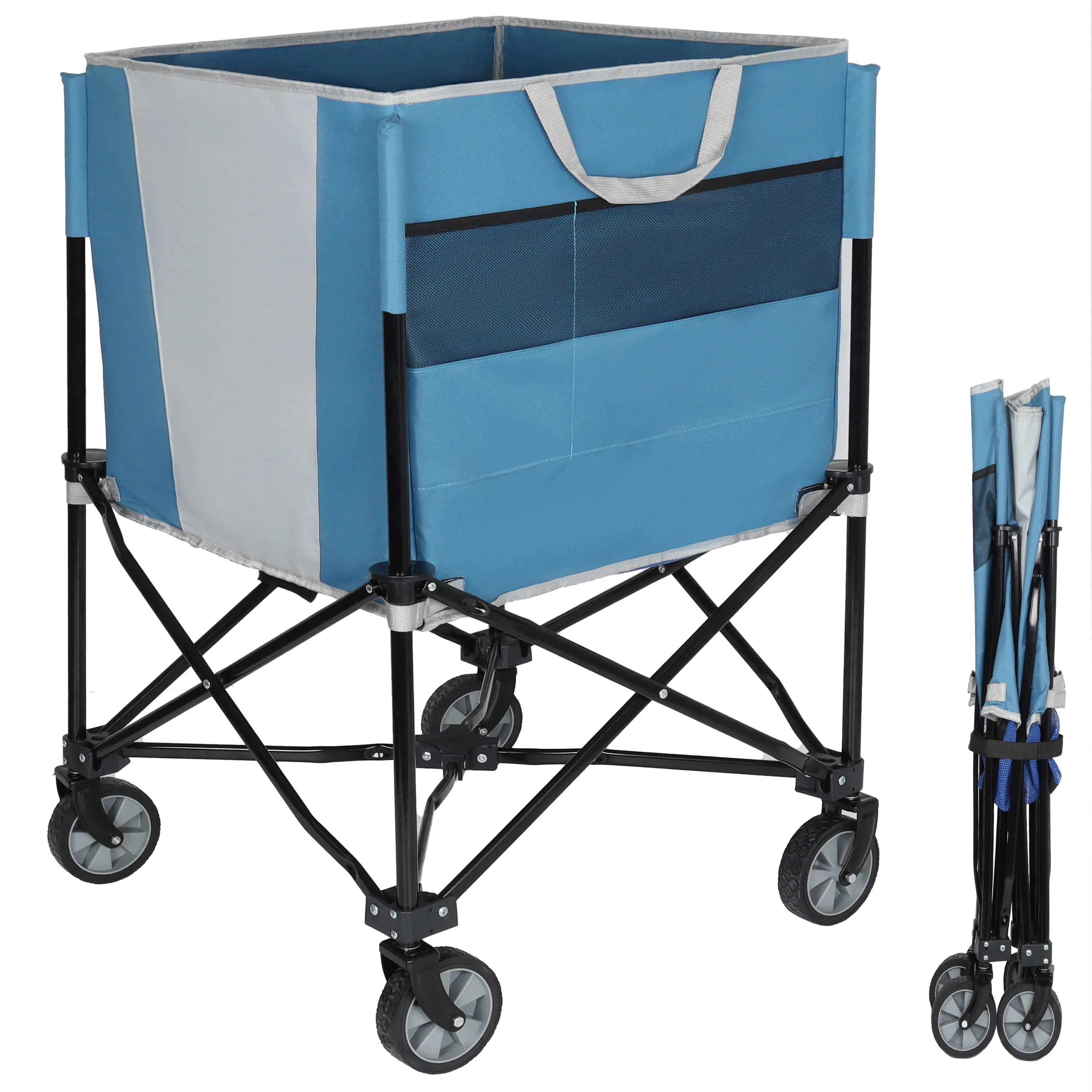 ARCH Rolling Ball Storage Cart with Wheels, Collapsible Garage Sports Equipment Organizer for Volleyball Basketball Tennis Toy Storage, Multi-Sport Family Gym Organizer, Blue/Gray, Portable Sports Gear Rack, Home Furniture and Household Product