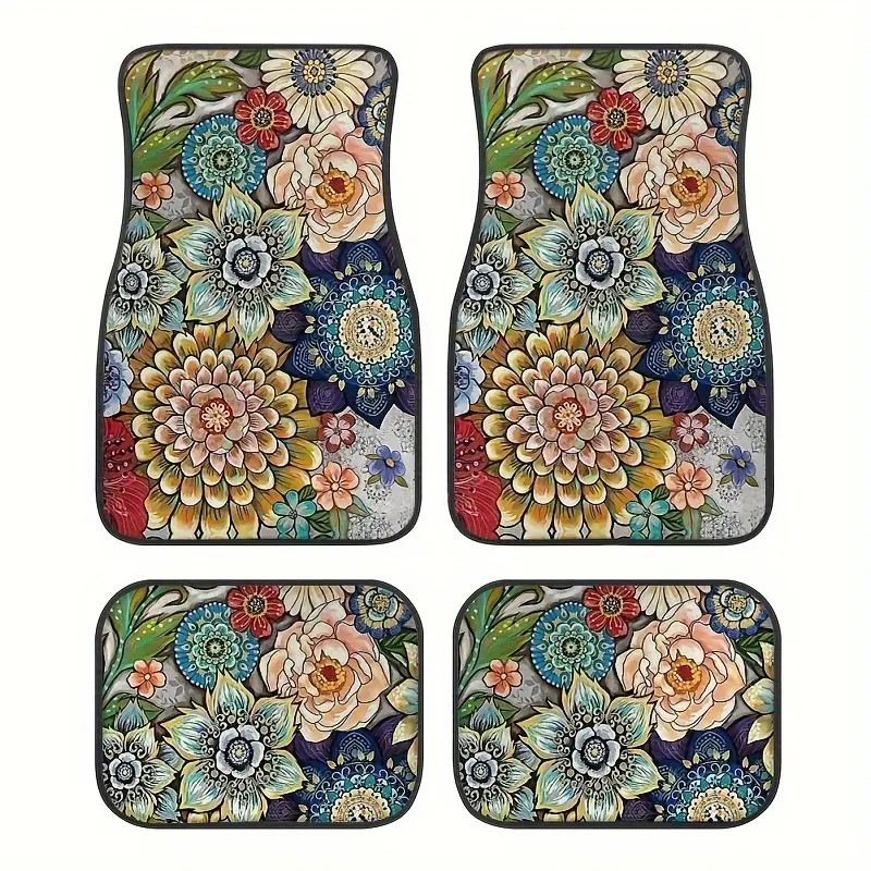 Floral Pattern Car Floor Mat, Dust-proof Car Floor Mat, Universal Car Interior Accessories for Front & Rear Seat, Car Decoration Accessories